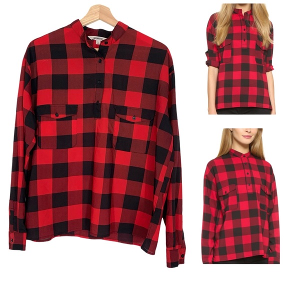 BB Dakota Tops - BB Dakota Red & Black Buffalo Plaid Coleman Blouse Long Sleeve Size Large